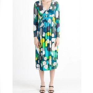 Boden Dress Circle Design Blue Green Grey midi length scoop neck